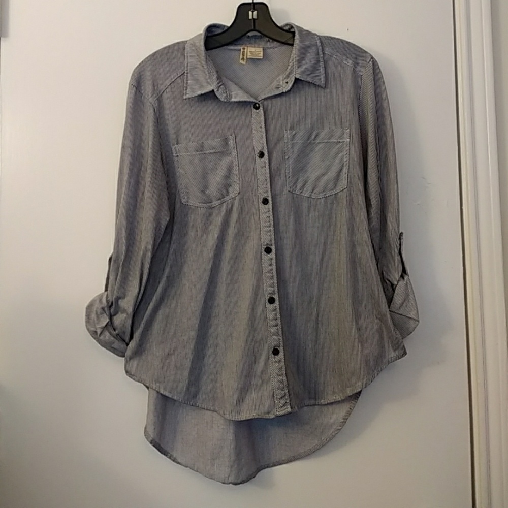 Navy and white stripped button down